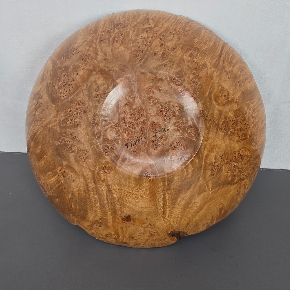 Hand Turned Maple Burl Wood Live Edge Decorative Bowl Signed Artisan Centerpiece - Picture 2 of 11
